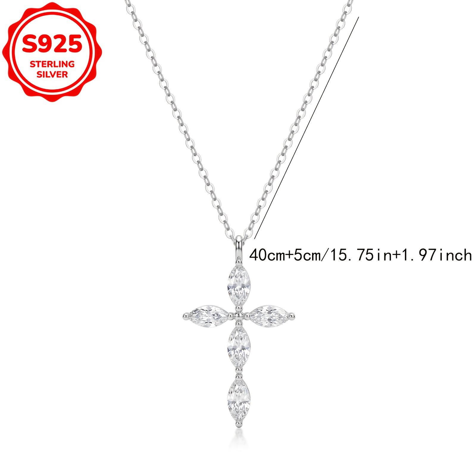 Women's S925 Silver Horse Eye Zirconia Cross Necklace